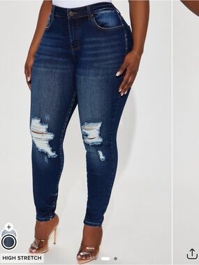 Fashion Nova Dark Blue Distressed High-Rise Skinny Jeans
